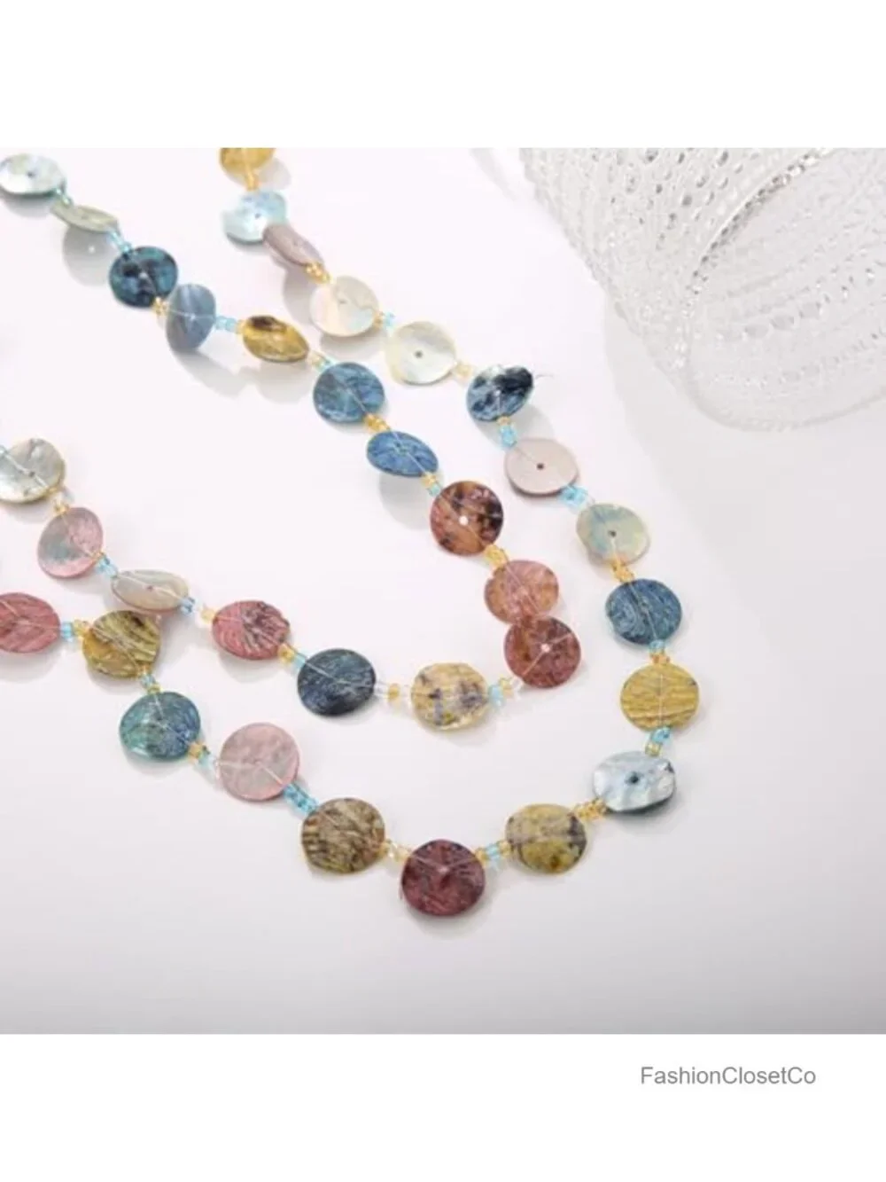 Multi Strand Boho Shell Beaded Long Necklace Statement Coastal Style